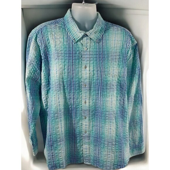 Alan Flusser Mens Aqua Blue Gingham ButtonDown Long Sleeve Shirt 2XL Lightweight - Picture 2 of 8